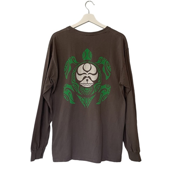 Tribal Sea Turtle Shirt Long Sleeve Brown Women’s Size Small Surfer Beach - Picture 2 of 11